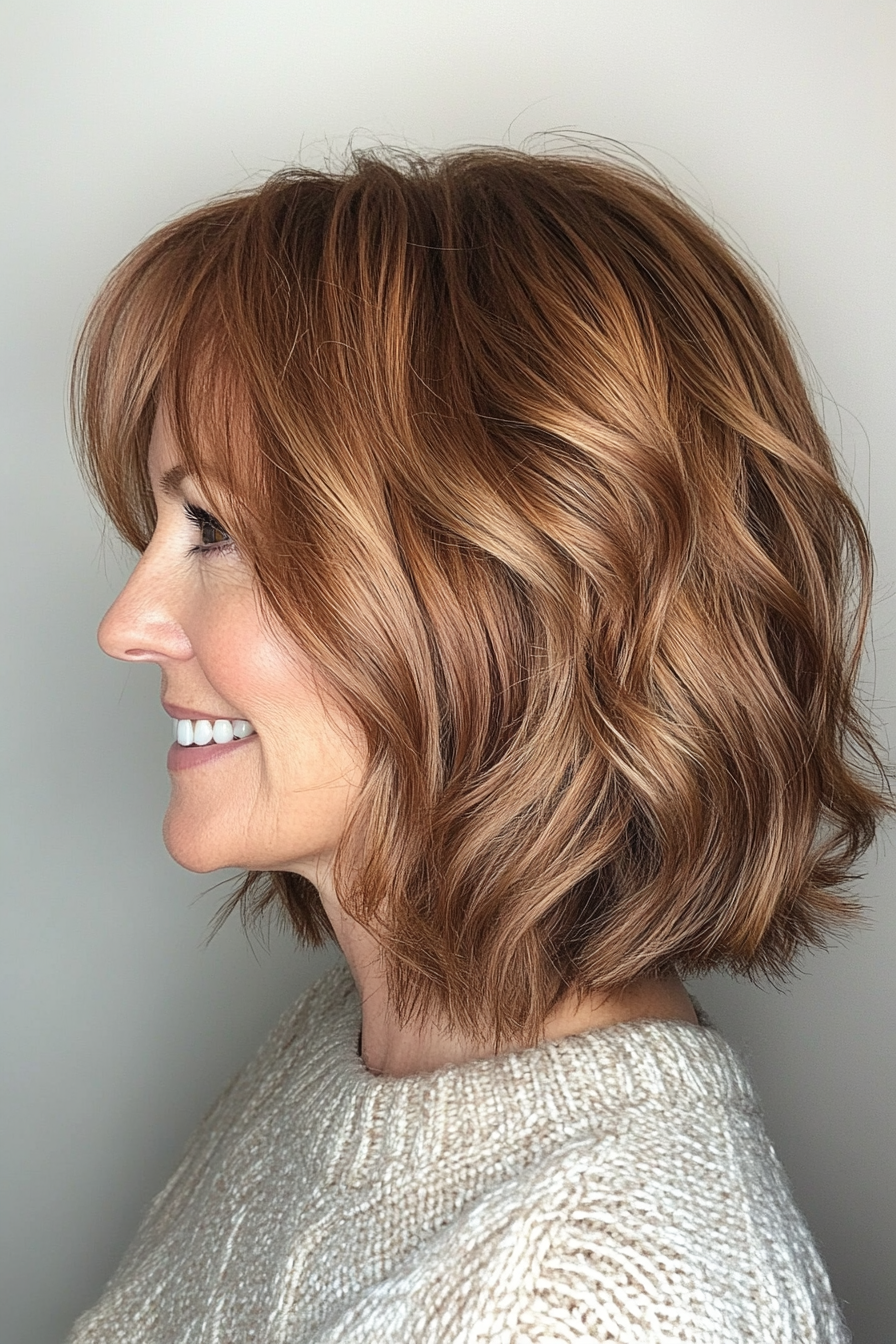 3. Soft Shaggy Lob in Warm Chestnut (Short Hairstyles For Women Over 50 With Thick Hair) - Short Hairstyles For Women Over 50 With Thick Hair