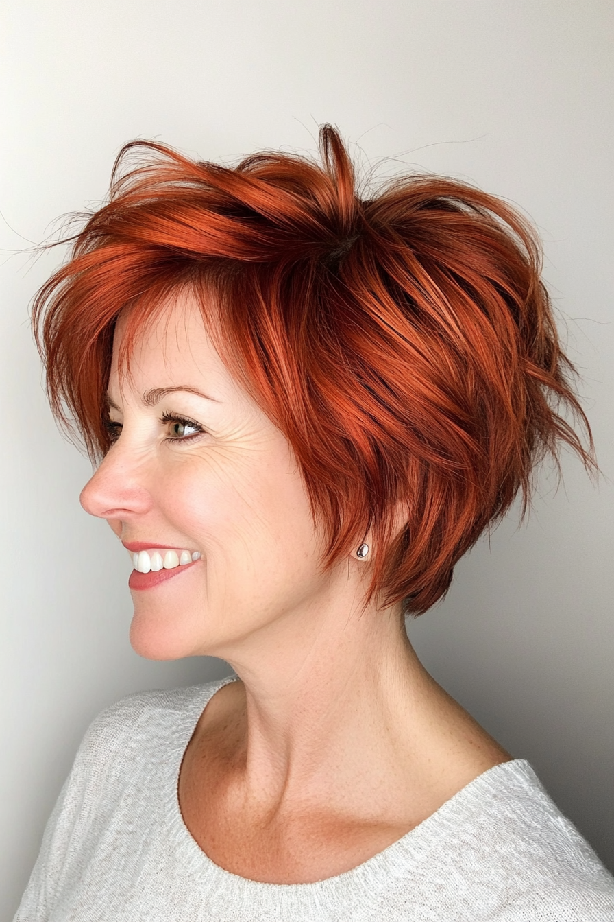 7. Modern Shag in Copper Red (Short Hairstyles For Women Over 50 With Thick Hair) - Short Hairstyles For Women Over 50 With Thick Hair