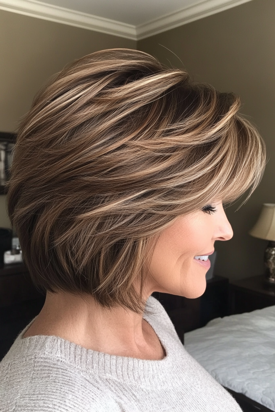 10. Stacked Bob with Caramel Highlights (Short Hairstyles For Women Over 50 With Thick Hair) - Short Hairstyles For Women Over 50 With Thick Hair