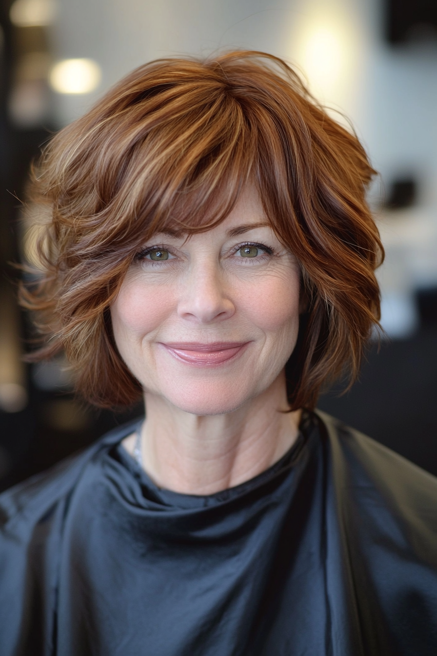 12. Textured Bob with Cinnamon Brown (Short Hairstyles For Women Over 50 With Thick Hair) - Short Hairstyles For Women Over 50 With Thick Hair