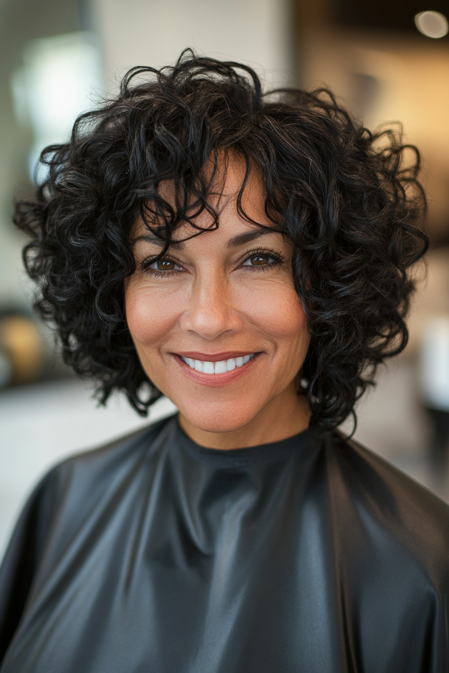 13. Bouncy Curly Bob in Natural Black (Short Hairstyles For Women Over 50 With Thick Hair) - Short Hairstyles For Women Over 50 With Thick Hair
