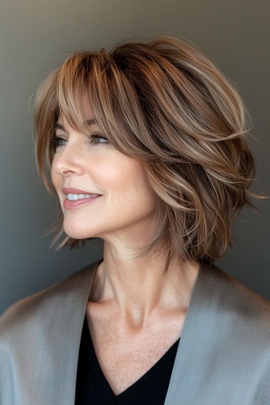 14. Choppy Bob with Warm Honey Blonde (Short Hairstyles For Women Over 50 With Thick Hair) - Short Hairstyles For Women Over 50 With Thick Hair