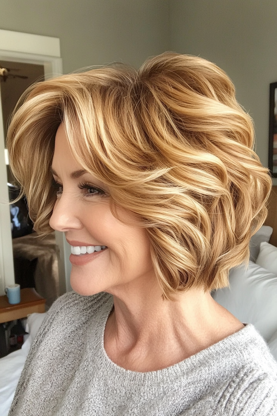 17. Wavy Bob with Golden Blonde (Short Hairstyles For Women Over 50 With Thick Hair) - Short Hairstyles For Women Over 50 With Thick Hair