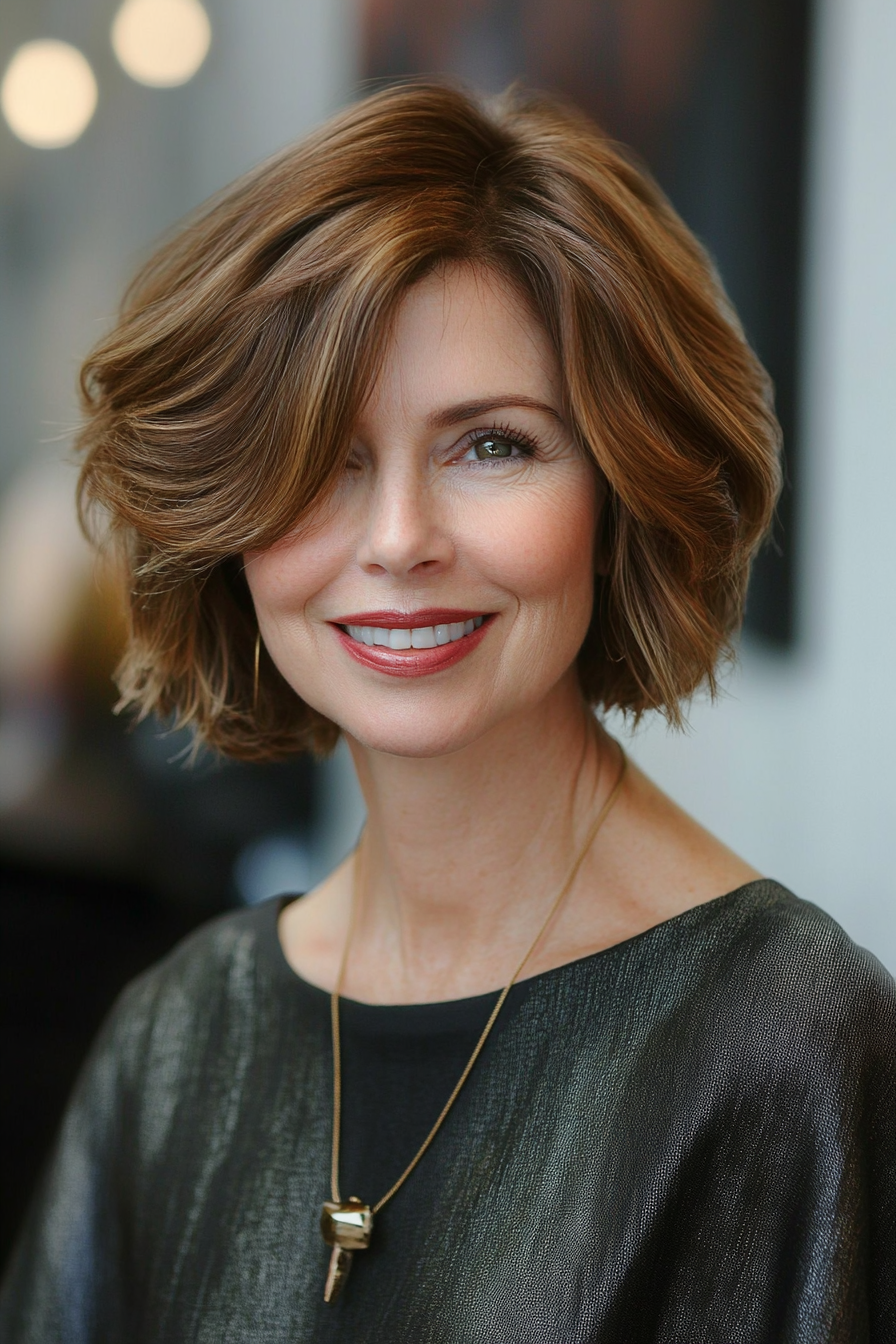 22. Chin-Length Bob with Auburn Highlights (Short Hairstyles For Women Over 50 With Thick Hair) - Short Hairstyles For Women Over 50 With Thick Hair