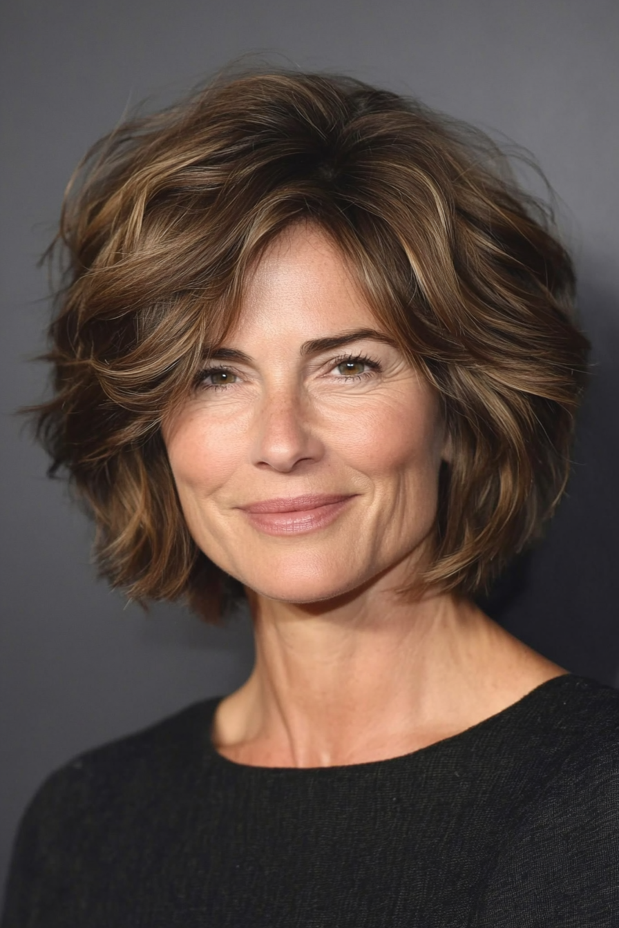25. Tousled Lob with Soft Brown (Short Hairstyles For Women Over 50 With Thick Hair) - Short Hairstyles For Women Over 50 With Thick Hair