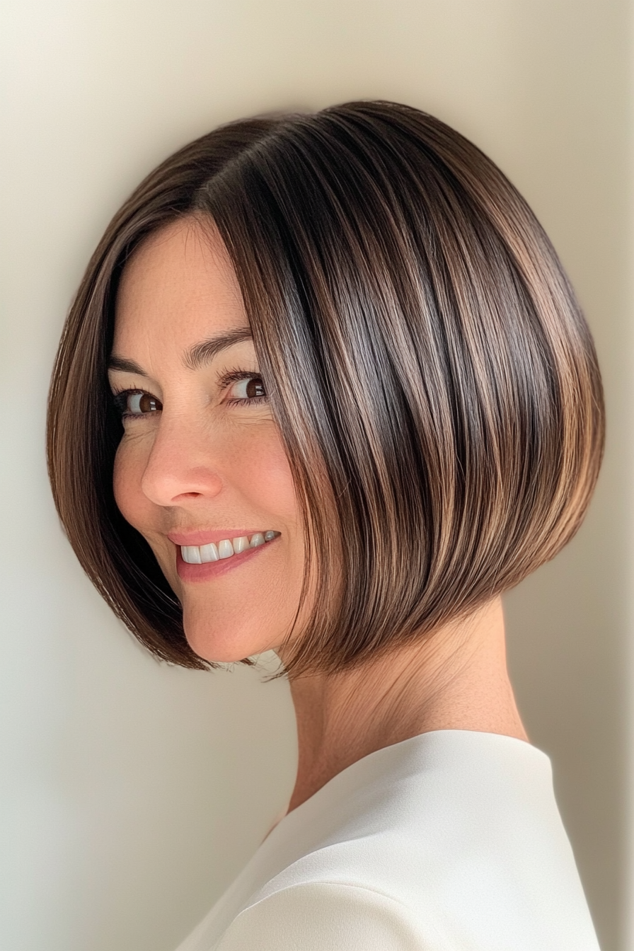 27. Sleek Bob with Dark Brown Ombre (Short Hairstyles For Women Over 50 With Thick Hair) - Short Hairstyles For Women Over 50 With Thick Hair
