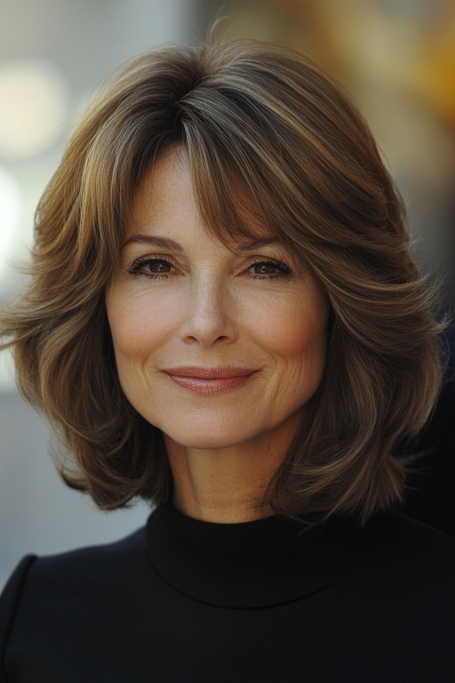 1. Layered Bob with Warm Brown (Hairstyles For Older Women With Thick Hair) - Hairstyles For Older Women With Thick Hair