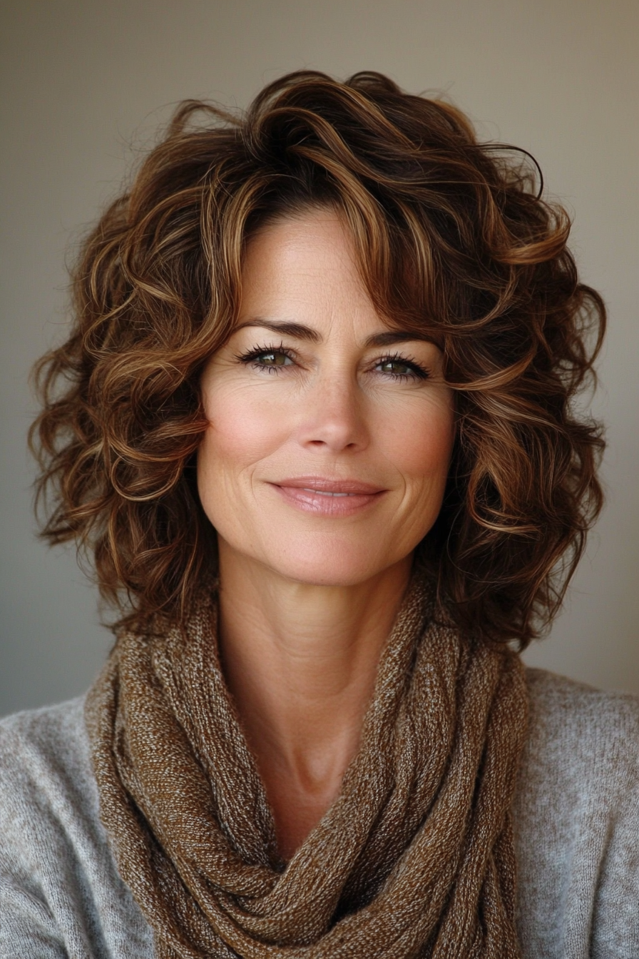 3. Soft Curls with Caramel (Hairstyles For Older Women With Thick Hair) - Hairstyles For Older Women With Thick Hair