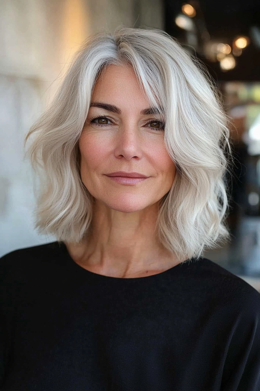 4. Textured Lob with Blonde (Hairstyles For Older Women With Thick Hair) - Hairstyles For Older Women With Thick Hair