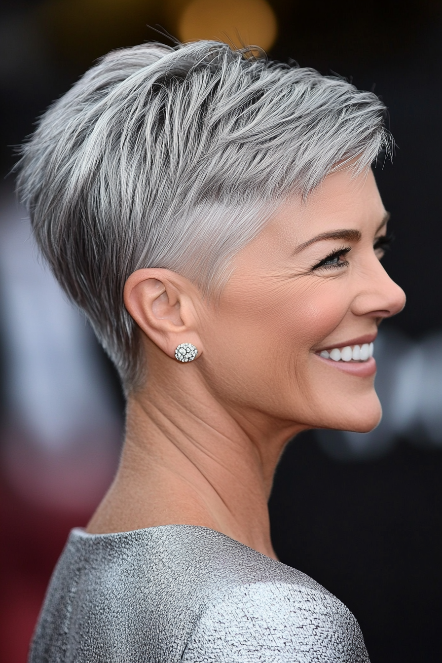 6. Modern Pixie with Silver (Hairstyles For Older Women With Thick Hair) - Hairstyles For Older Women With Thick Hair