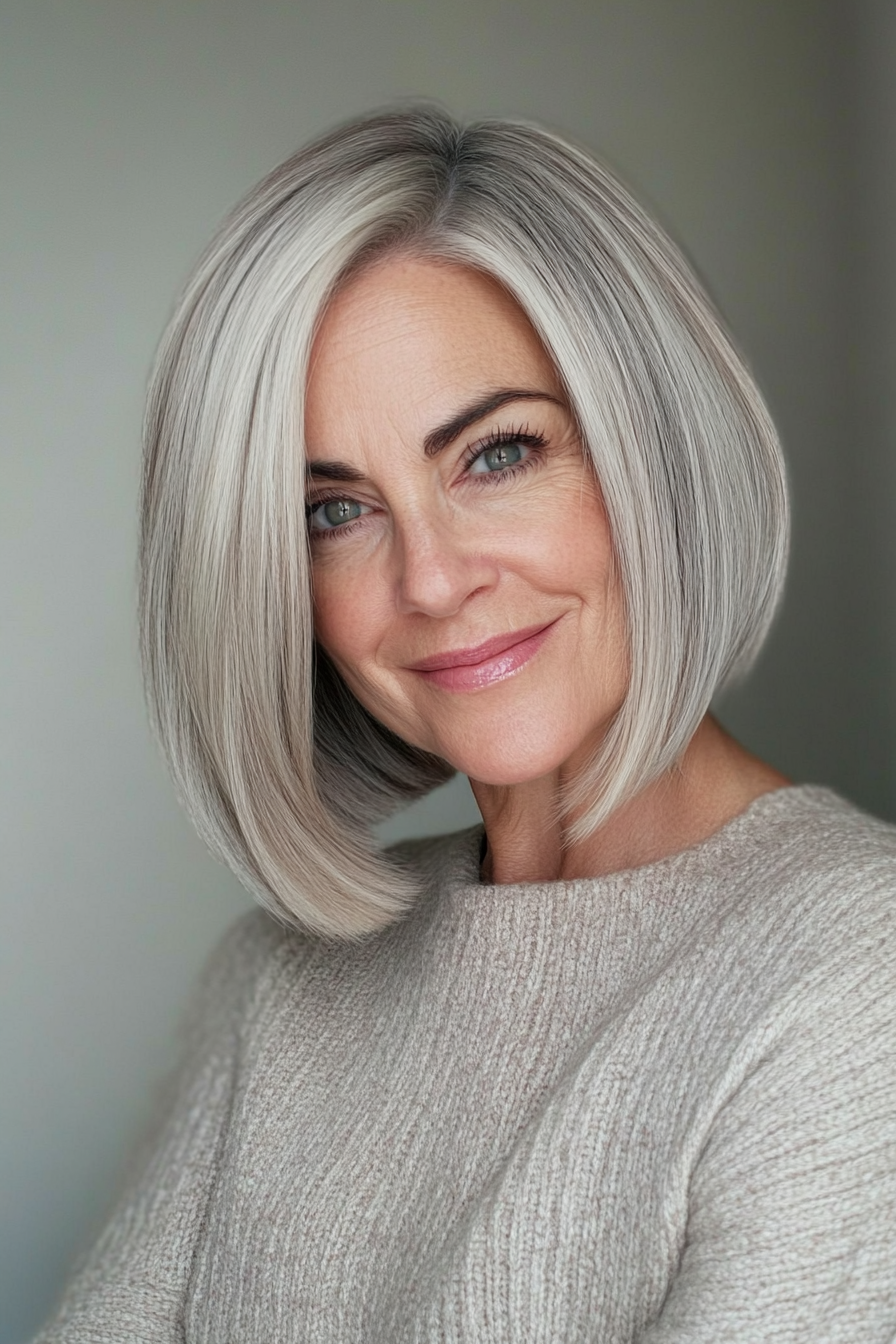 9. Blunt Bob with Platinum (Hairstyles For Older Women With Thick Hair) - Hairstyles For Older Women With Thick Hair
