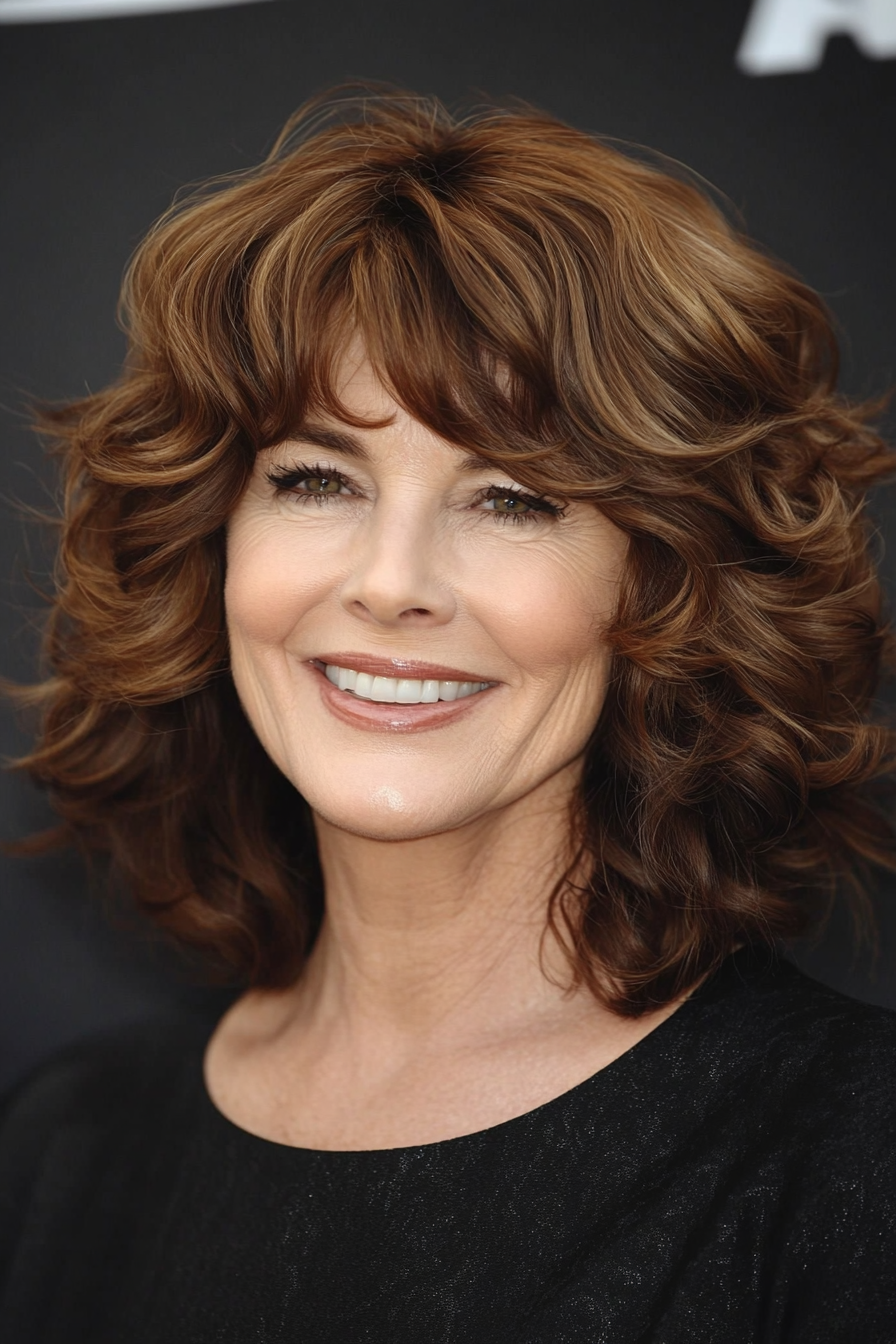 13. Bouncy Curls with Medium Brown (Hairstyles For Older Women With Thick Hair) - Hairstyles For Older Women With Thick Hair