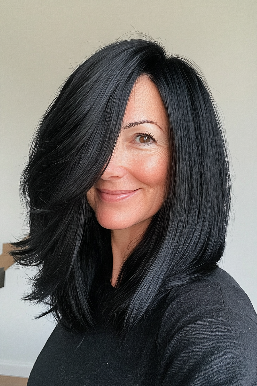 15. Asymmetrical Cut with Black (Hairstyles For Older Women With Thick Hair) - Hairstyles For Older Women With Thick Hair