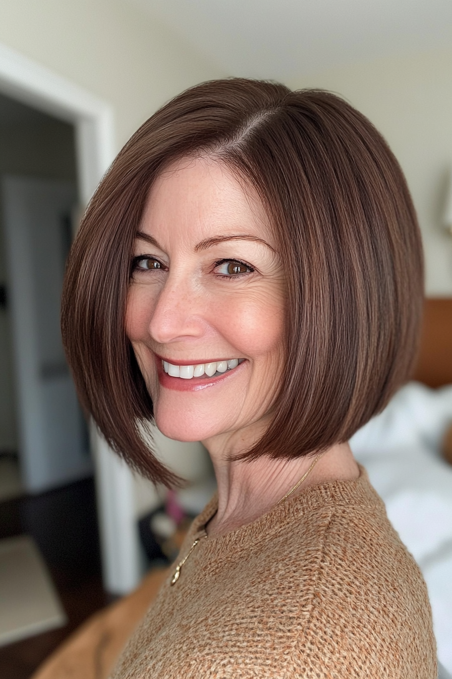17. Classic Blunt Bob with Brown (Hairstyles For Older Women With Thick Hair) - Hairstyles For Older Women With Thick Hair