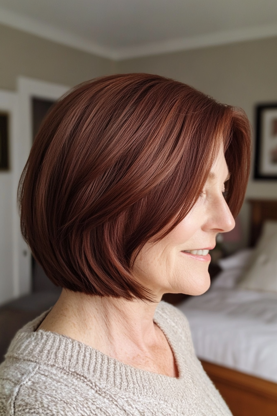 19. Soft Bob with Dark Auburn (Hairstyles For Older Women With Thick Hair) - Hairstyles For Older Women With Thick Hair