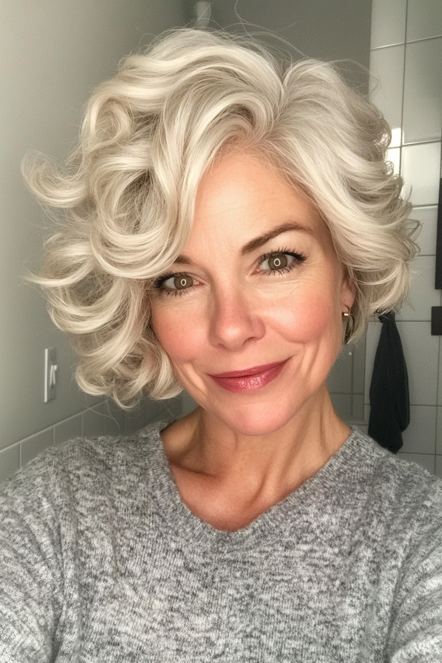 21. Curled Pixie with Platinum Blonde (Hairstyles For Older Women With Thick Hair) - Hairstyles For Older Women With Thick Hair