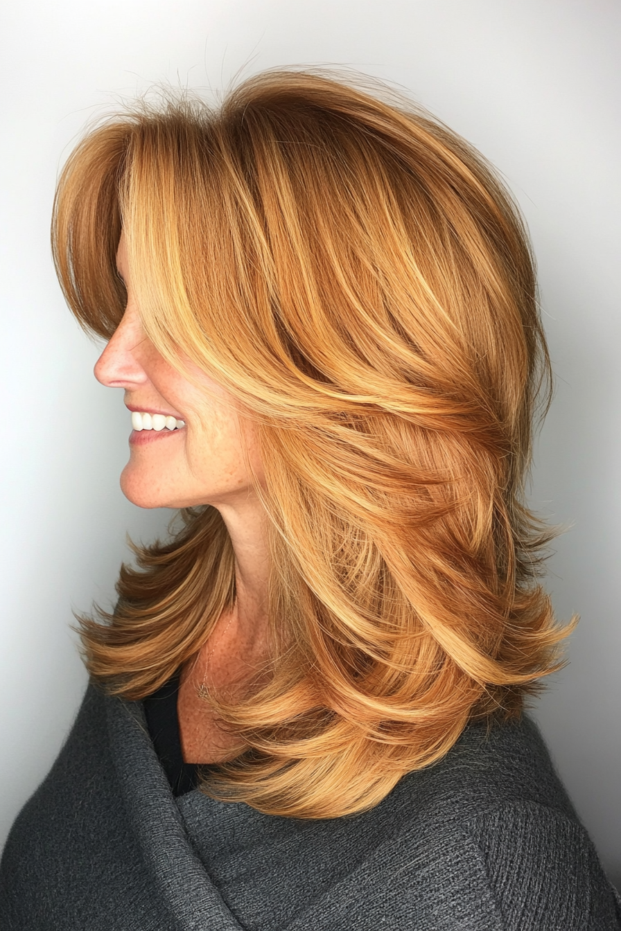 22. Medium Shag with Golden Brown (Hairstyles For Older Women With Thick Hair) - Hairstyles For Older Women With Thick Hair