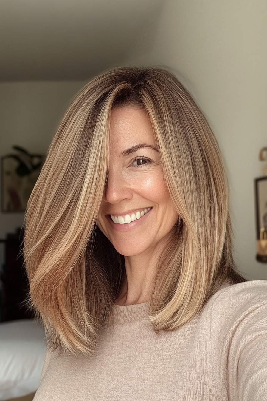 23. Long Bob with Honey Blonde (Hairstyles For Older Women With Thick Hair) - Hairstyles For Older Women With Thick Hair