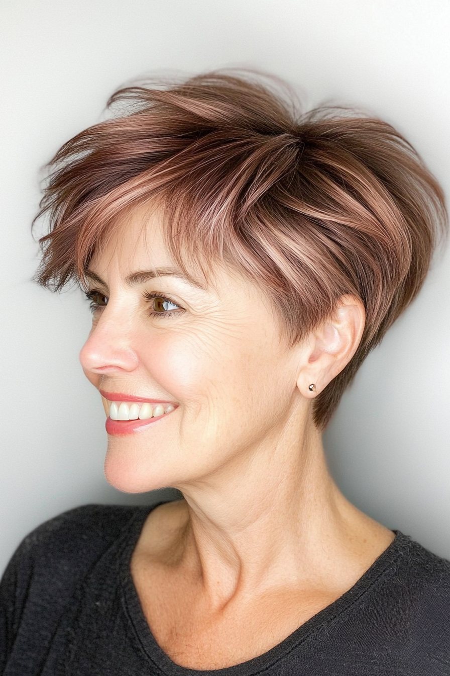26. Short Shag with Rose Brown (Hairstyles For Older Women With Thick Hair) - Hairstyles For Older Women With Thick Hair