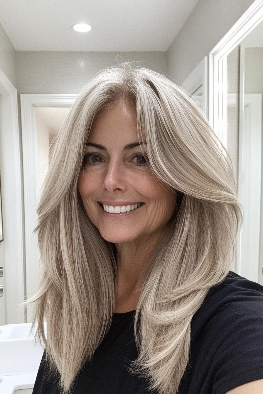 27. Soft Layers with Ash Blonde (Hairstyles For Older Women With Thick Hair) - Hairstyles For Older Women With Thick Hair
