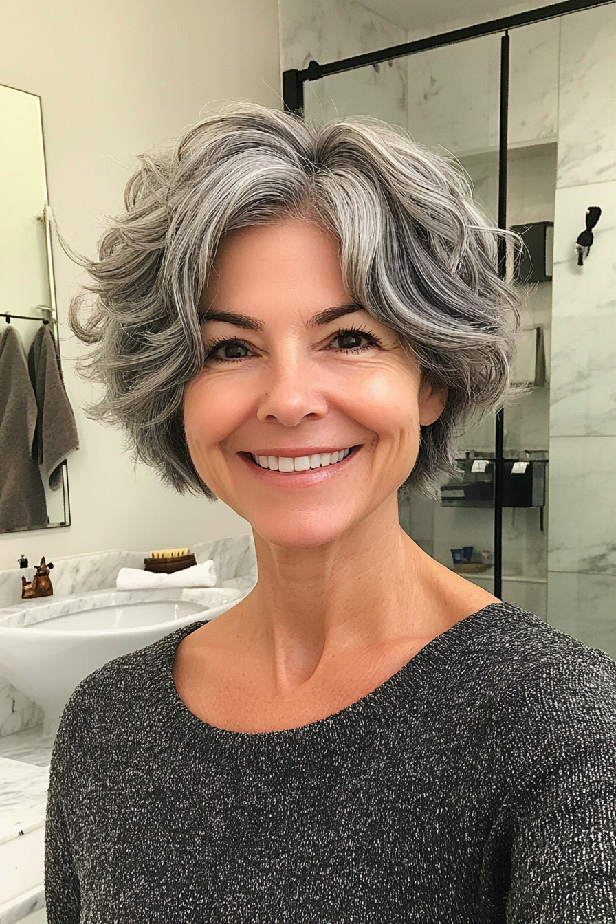 5. Soft Grey Pixie with Waves (Short Wavy Hairstyles For Women Over 50) - Short Wavy Hairstyles For Women Over 50