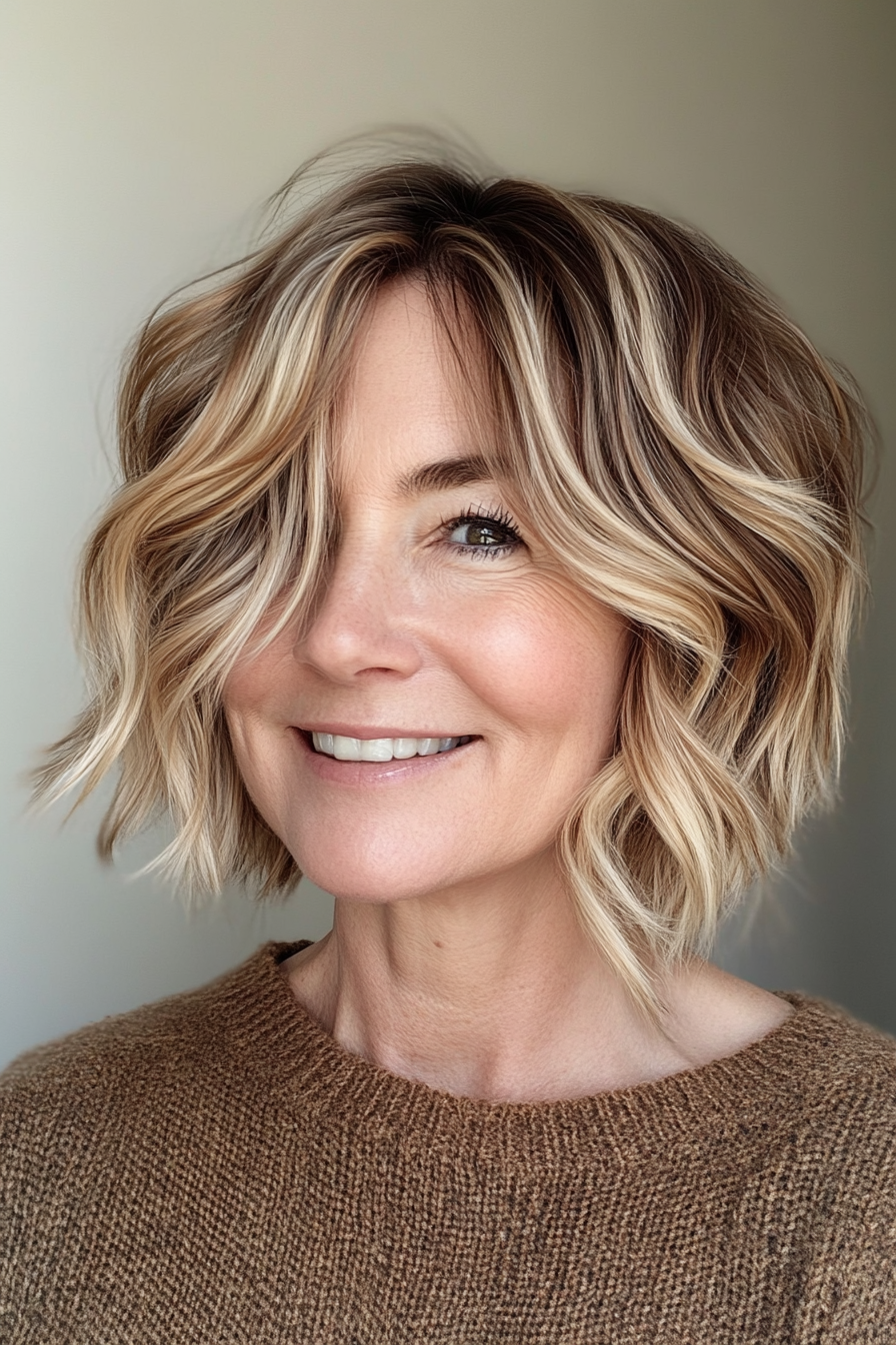 9. Honey Blonde Messy Waves (Short Wavy Hairstyles For Women Over 50) - Short Wavy Hairstyles For Women Over 50