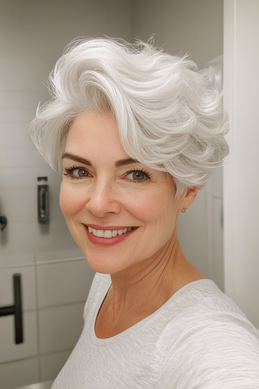 11. Soft White Wavy Pixie (Short Wavy Hairstyles For Women Over 50) - Short Wavy Hairstyles For Women Over 50