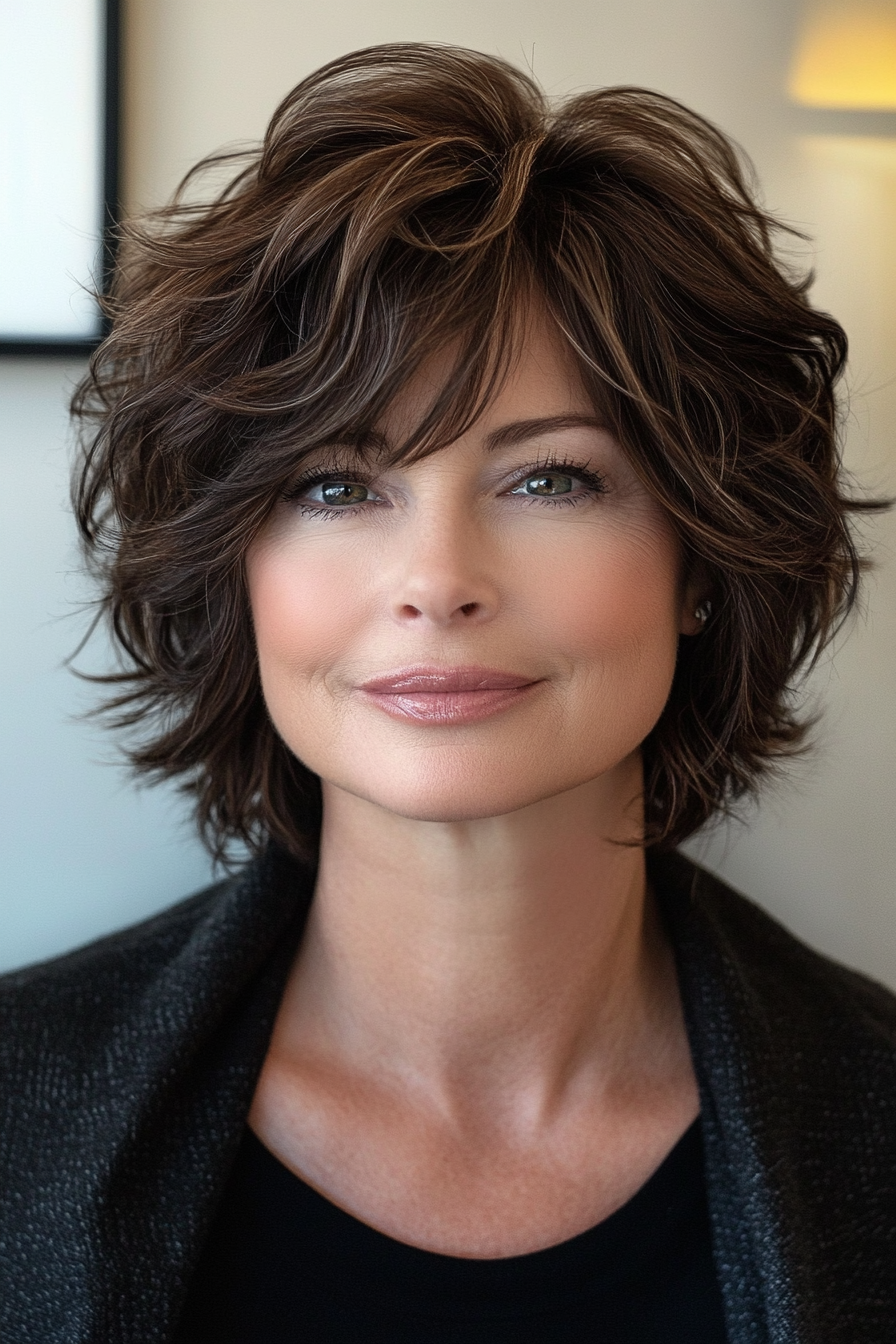 14. Dark Brown Short Shag (Short Wavy Hairstyles For Women Over 50) - Short Wavy Hairstyles For Women Over 50