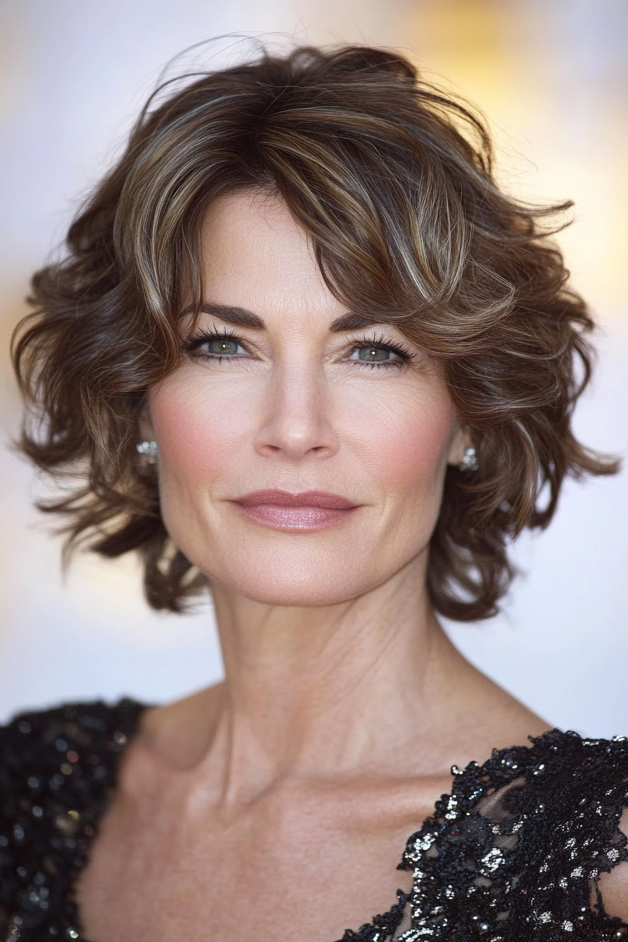 21. Warm Brown Shag with Waves (Short Wavy Hairstyles For Women Over 50) - Short Wavy Hairstyles For Women Over 50