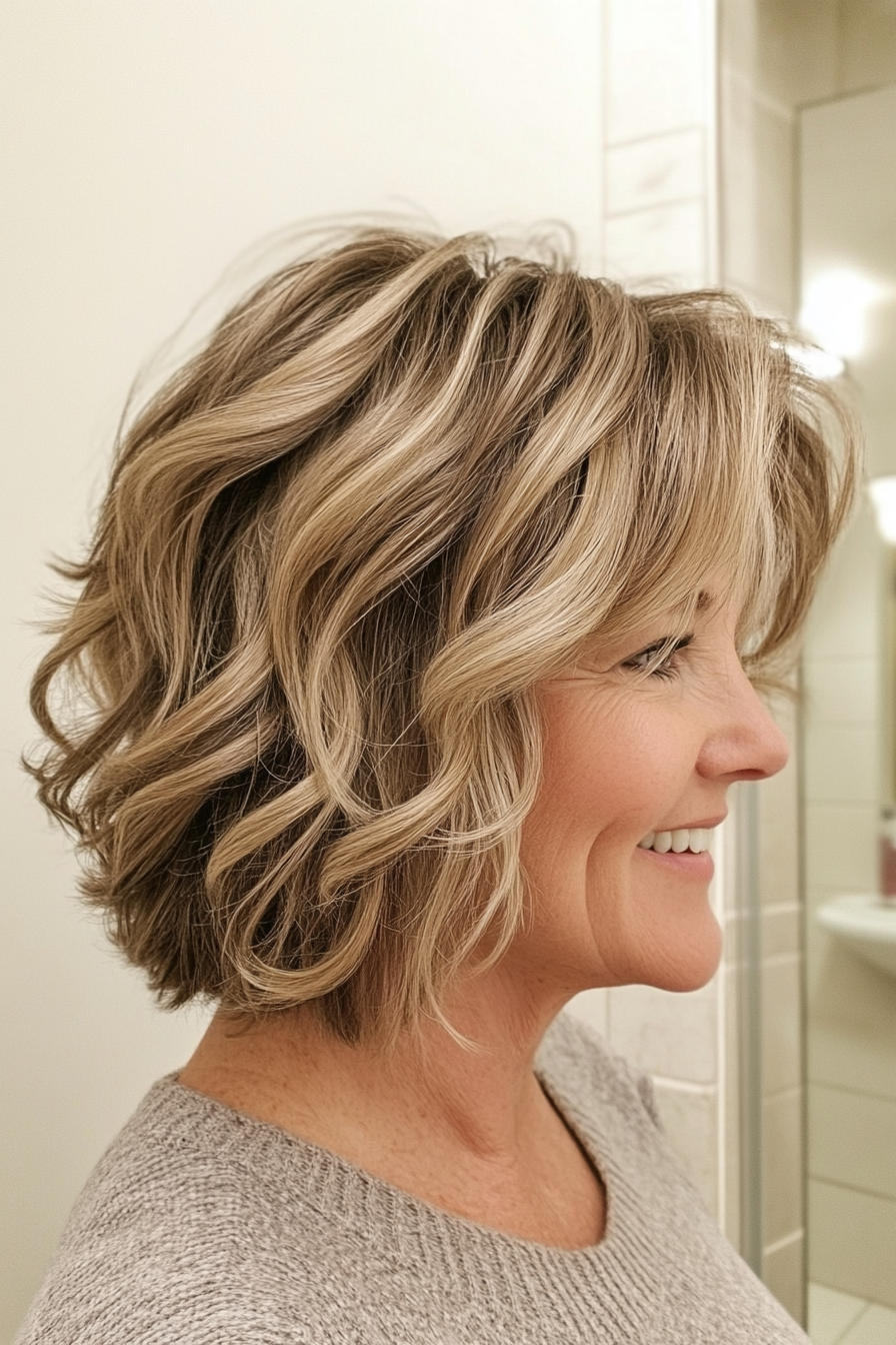 23. Dark Blonde Wavy Lob (Short Wavy Hairstyles For Women Over 50) - Short Wavy Hairstyles For Women Over 50