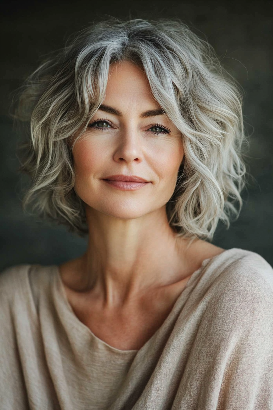 25. Natural Grey Short Shag (Short Wavy Hairstyles For Women Over 50) - Short Wavy Hairstyles For Women Over 50