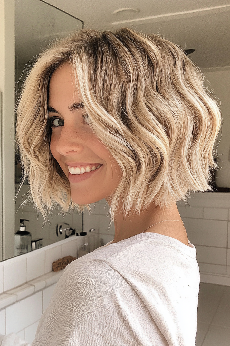 27. Blonde Beachy Wavy Bob (Short Wavy Hairstyles For Women Over 50) - Short Wavy Hairstyles For Women Over 50