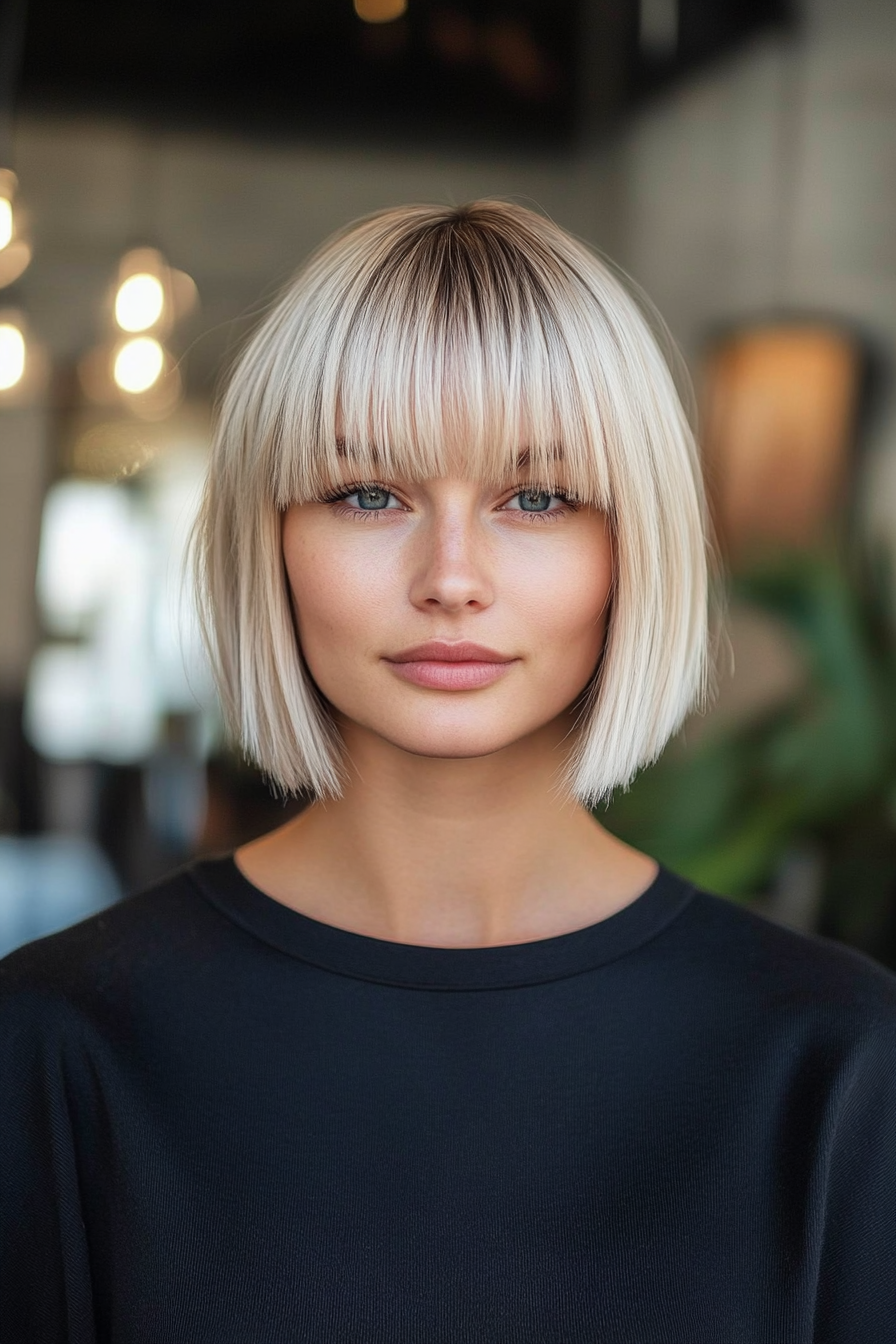 14. Light Blonde Bob with Fringe (Short Blonde Haircuts For Fine Hair) - Short Blonde Haircuts For Fine Hair