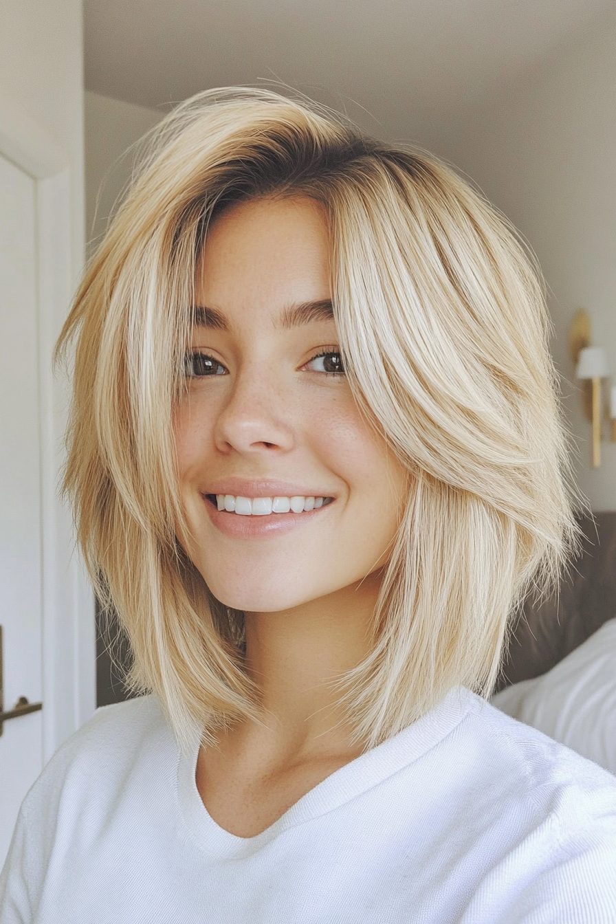 15. Buttery Blonde Shaggy Lob (Short Blonde Haircuts For Fine Hair) - Short Blonde Haircuts For Fine Hair