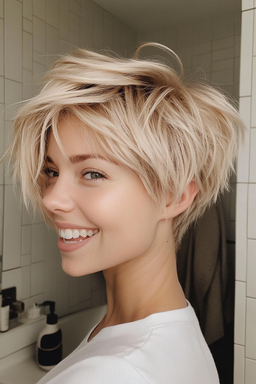 24. Champagne Blonde Textured Pixie (Short Blonde Haircuts For Fine Hair) - Short Blonde Haircuts For Fine Hair