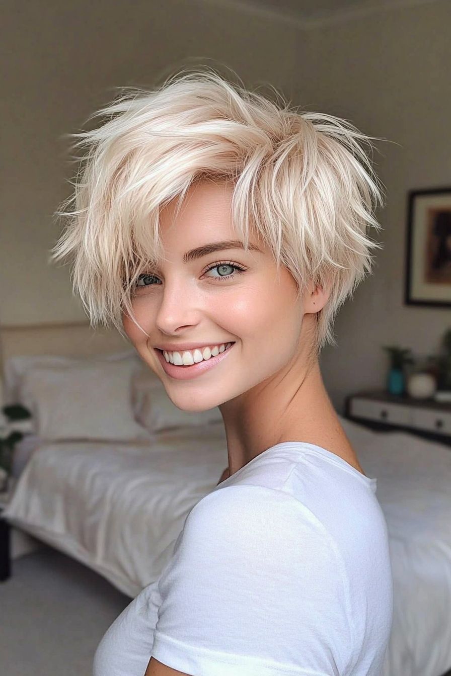 26. Platinum Blonde Shaggy Pixie (Short Blonde Haircuts For Fine Hair) - Short Blonde Haircuts For Fine Hair