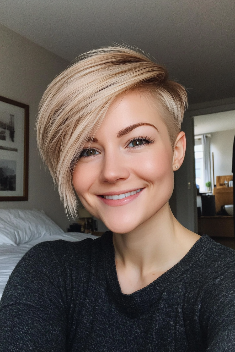 23. Side-Swept Pixie Cut (Honey Blonde) (Classy Short Haircuts For Women) - Classy Short Haircuts For Women