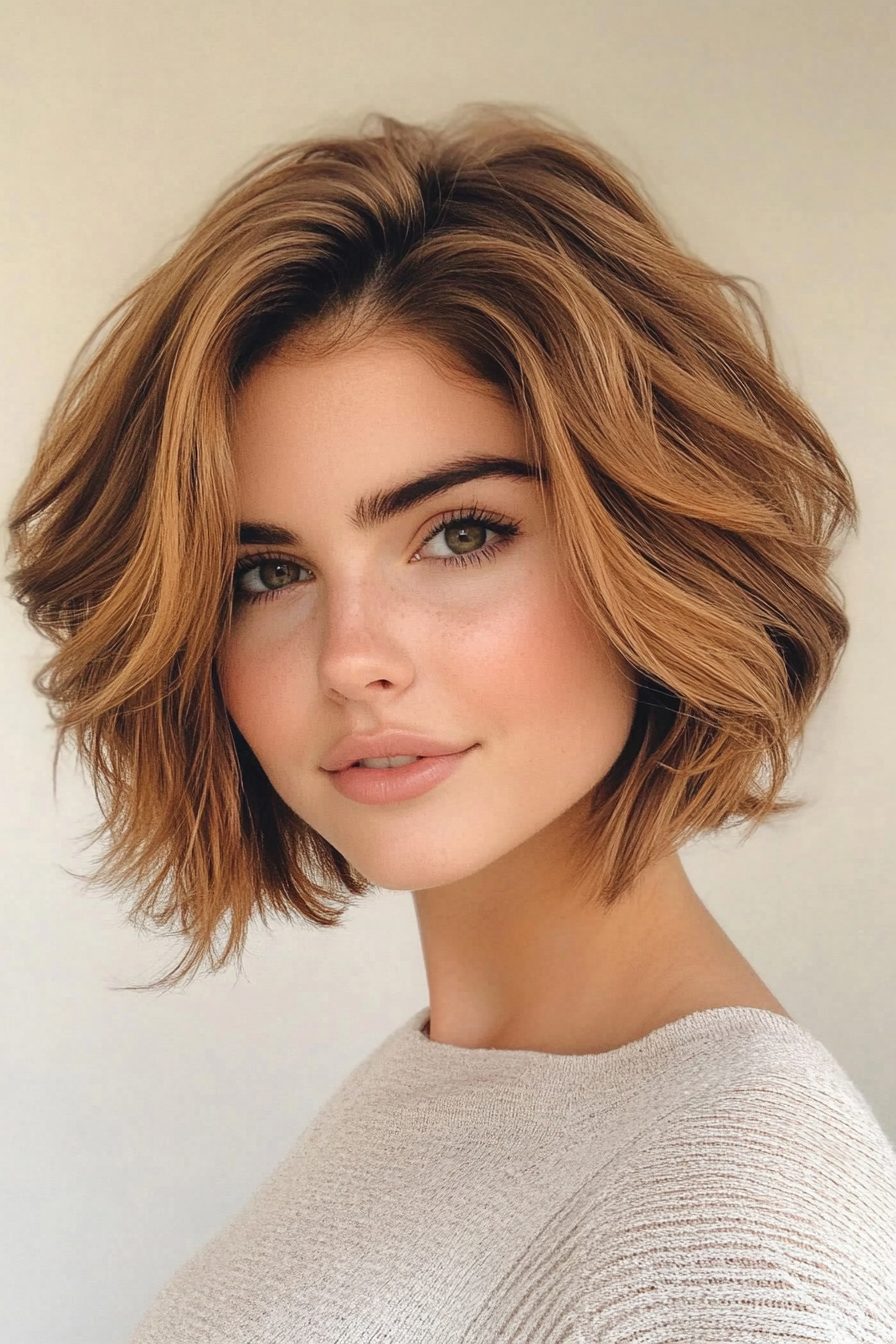 25. Soft Layered Bob (Caramel Brown) (Classy Short Haircuts For Women) - Classy Short Haircuts For Women