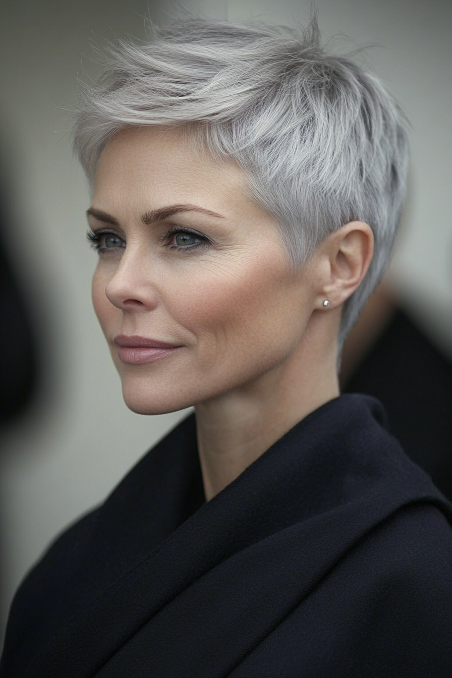 2. Platinum Pixie Cut (Gray Hairstyles For Older Women) - Gray Hairstyles For Older Women