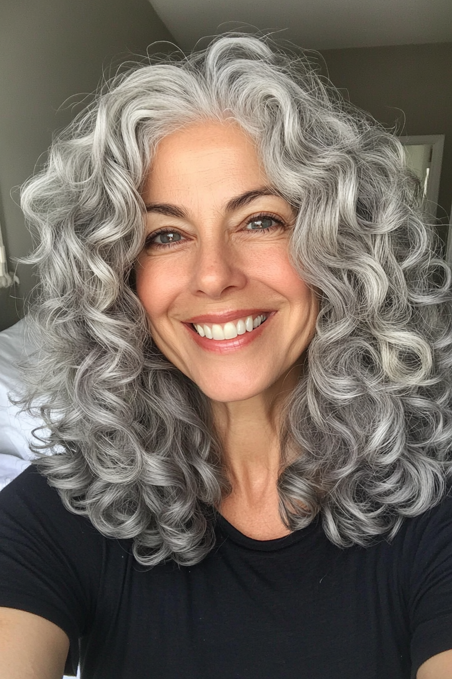 8. Soft Gray Curls (Gray Hairstyles For Older Women) - Gray Hairstyles For Older Women