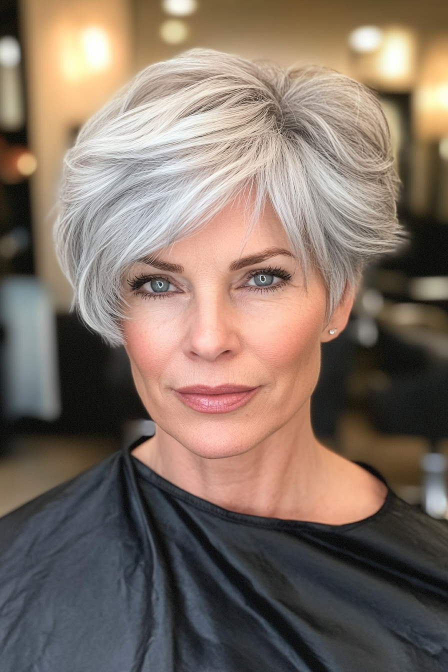 10. Smoky Gray Shaggy Pixie (Gray Hairstyles For Older Women) - Gray Hairstyles For Older Women