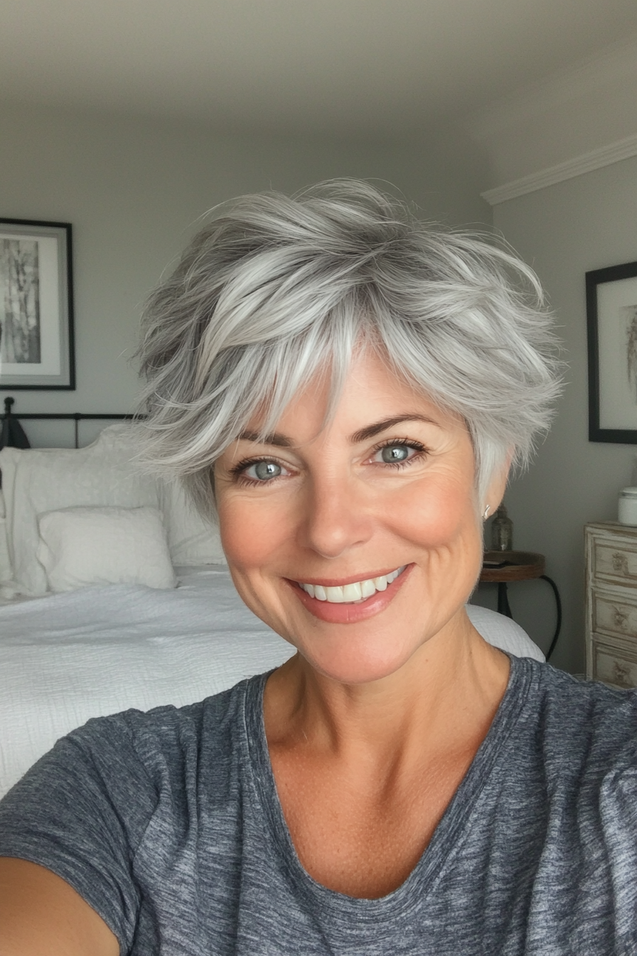 13. Short Gray Shag with Volume (Gray Hairstyles For Older Women) - Gray Hairstyles For Older Women