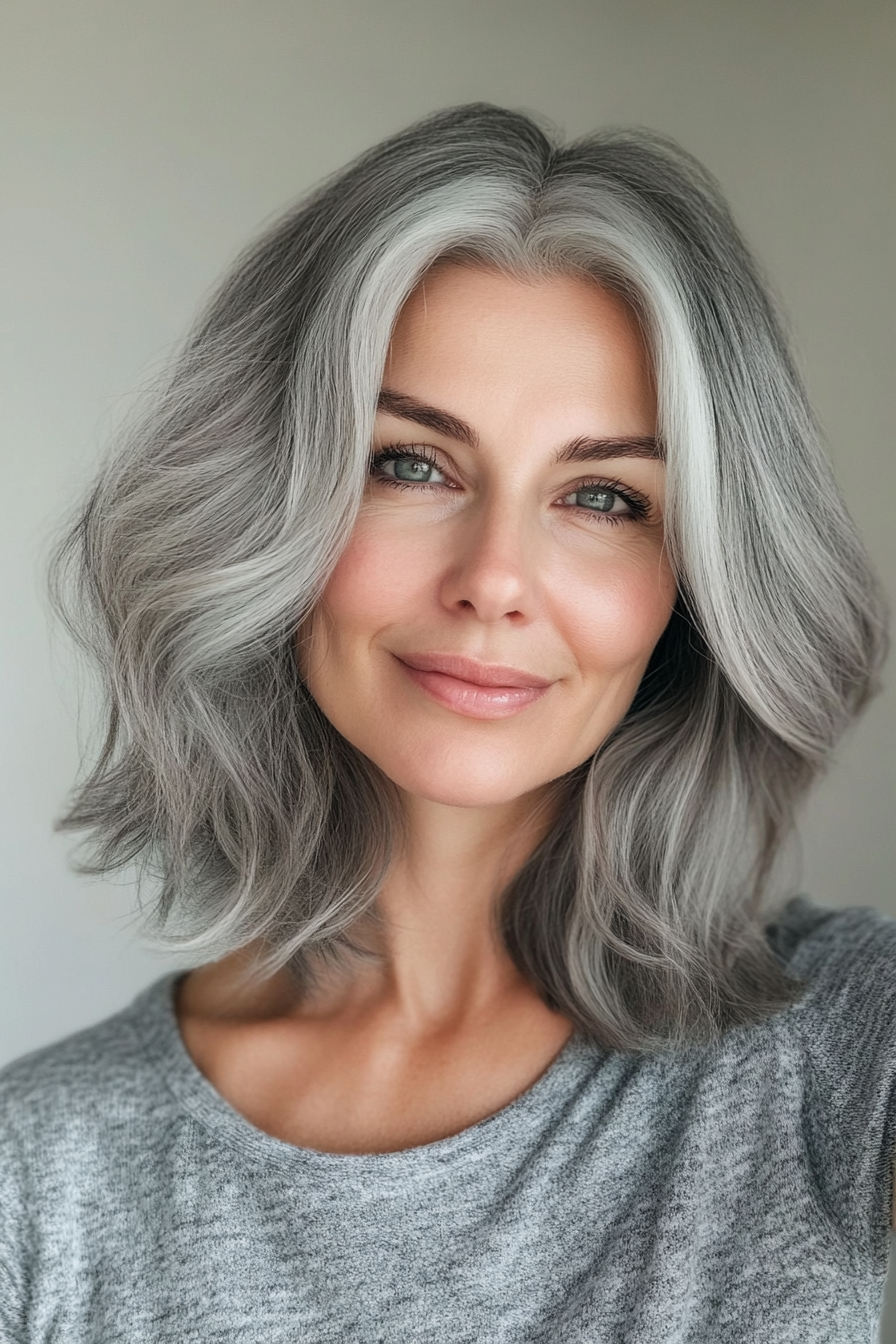 18. Gray French Bob with Soft Waves (Gray Hairstyles For Older Women) - Gray Hairstyles For Older Women