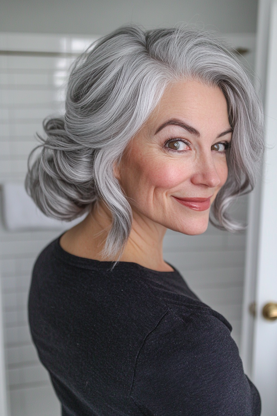20. Sophisticated Silver Updo (Gray Hairstyles For Older Women) - Gray Hairstyles For Older Women
