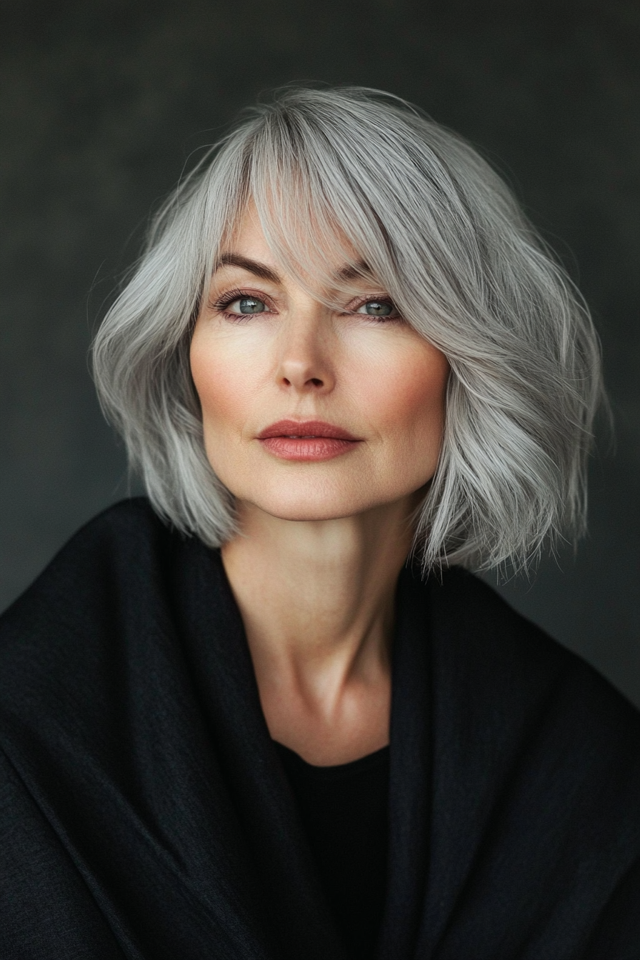 24. Medium-Length Silver Bob with Texture (Gray Hairstyles For Older Women) - Gray Hairstyles For Older Women