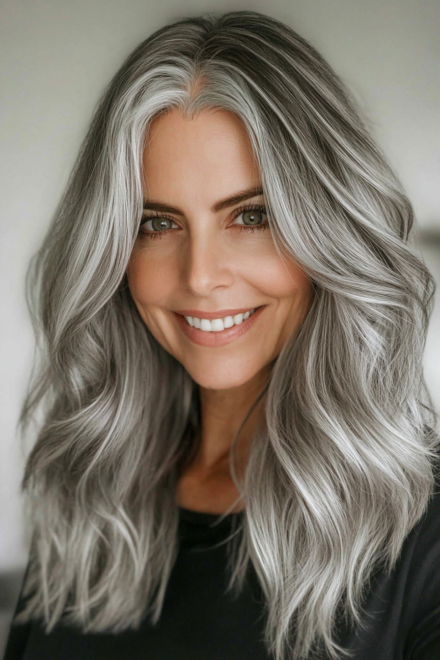 27. Gray Beach Waves with Highlights (Gray Hairstyles For Older Women) - Gray Hairstyles For Older Women