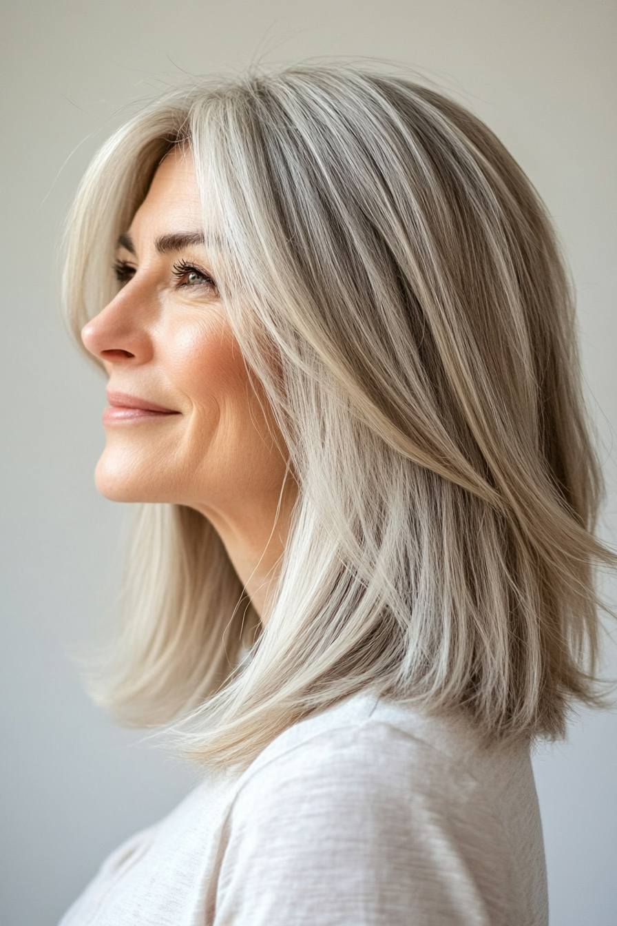 2. Textured Lob – Warm Blonde Highlights (Haircuts For Women Over 60 With Fine Hair) - Haircuts For Women Over 60 With Fine Hair