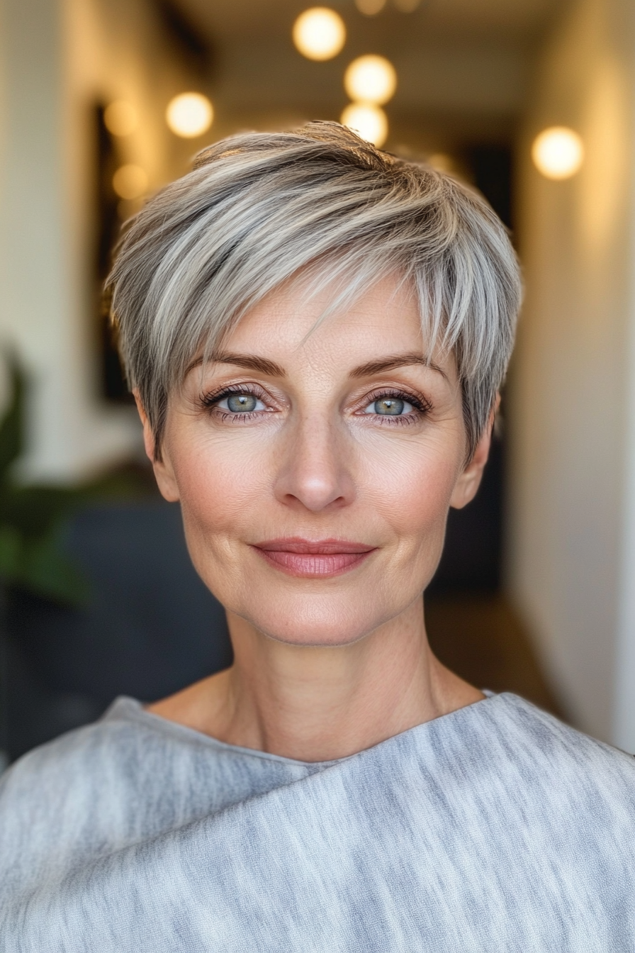 3. Feathered Pixie – Salt-and-Pepper (Haircuts For Women Over 60 With Fine Hair) - Haircuts For Women Over 60 With Fine Hair