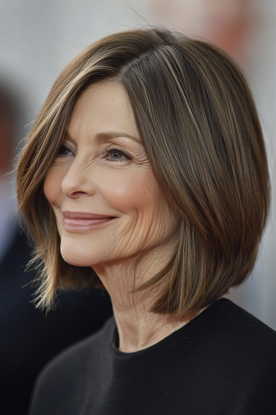 8. Asymmetrical Lob – Soft Brown (Haircuts For Women Over 60 With Fine Hair) - Haircuts For Women Over 60 With Fine Hair