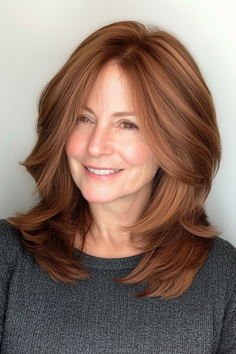 9. Choppy Layered Cut – Deep Chestnut (Haircuts For Women Over 60 With Fine Hair) - Haircuts For Women Over 60 With Fine Hair
